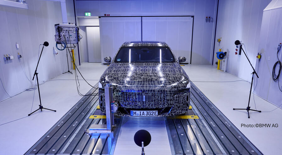 Vehicle on roller test bench