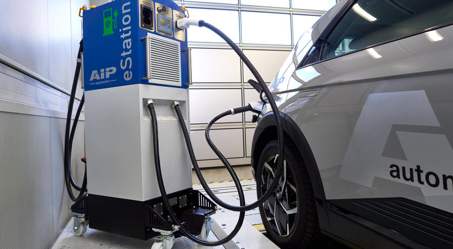 Electric vehicle undergoing charging test