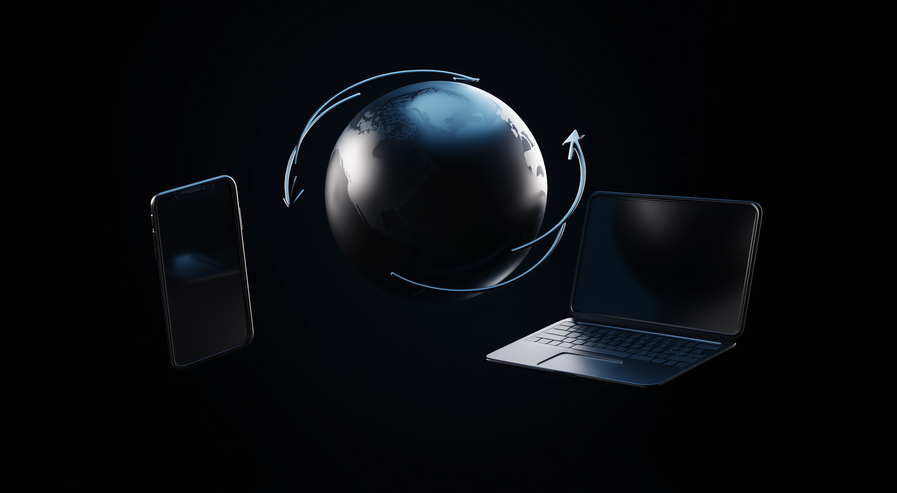 Laptop, phone and globe